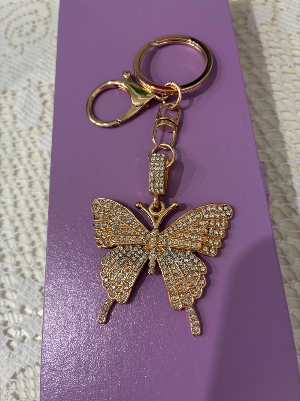 Handbag Key Chain Decorative Rhinestone Butterfly 3” x 2”